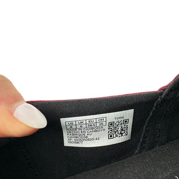 TOMS NWT Alpargata Boardwalk Maroon Canvas Zebra Platform Slip On Sneakers - Picture 11 of 12